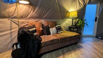 Smart TV, fireplace, video games, DVD player