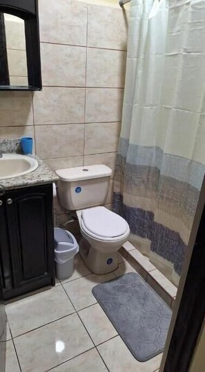 Secadora de cabello, toallas, papel de baño