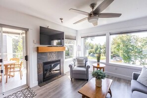TV, fireplace