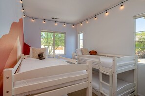 5 bedrooms, desk, iron/ironing board, travel cot