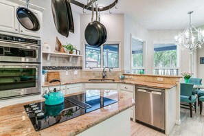 Fridge, microwave, oven, stovetop - Lakefront Oasis Home w/ Pool & Sand Beach (Lakewood Village)