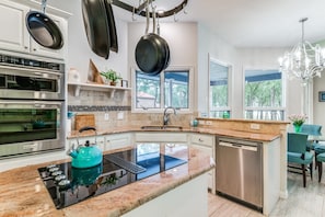 Fridge, microwave, oven, stovetop - Lakefront Oasis Home w/ Pool & Sand Beach (Lakewood Village)