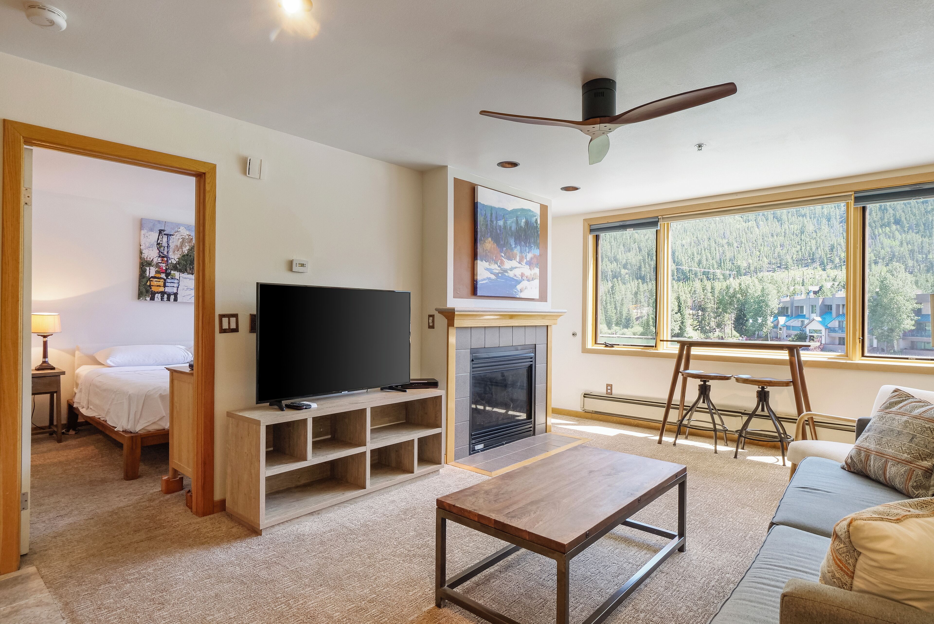 Televisión y chimenea 