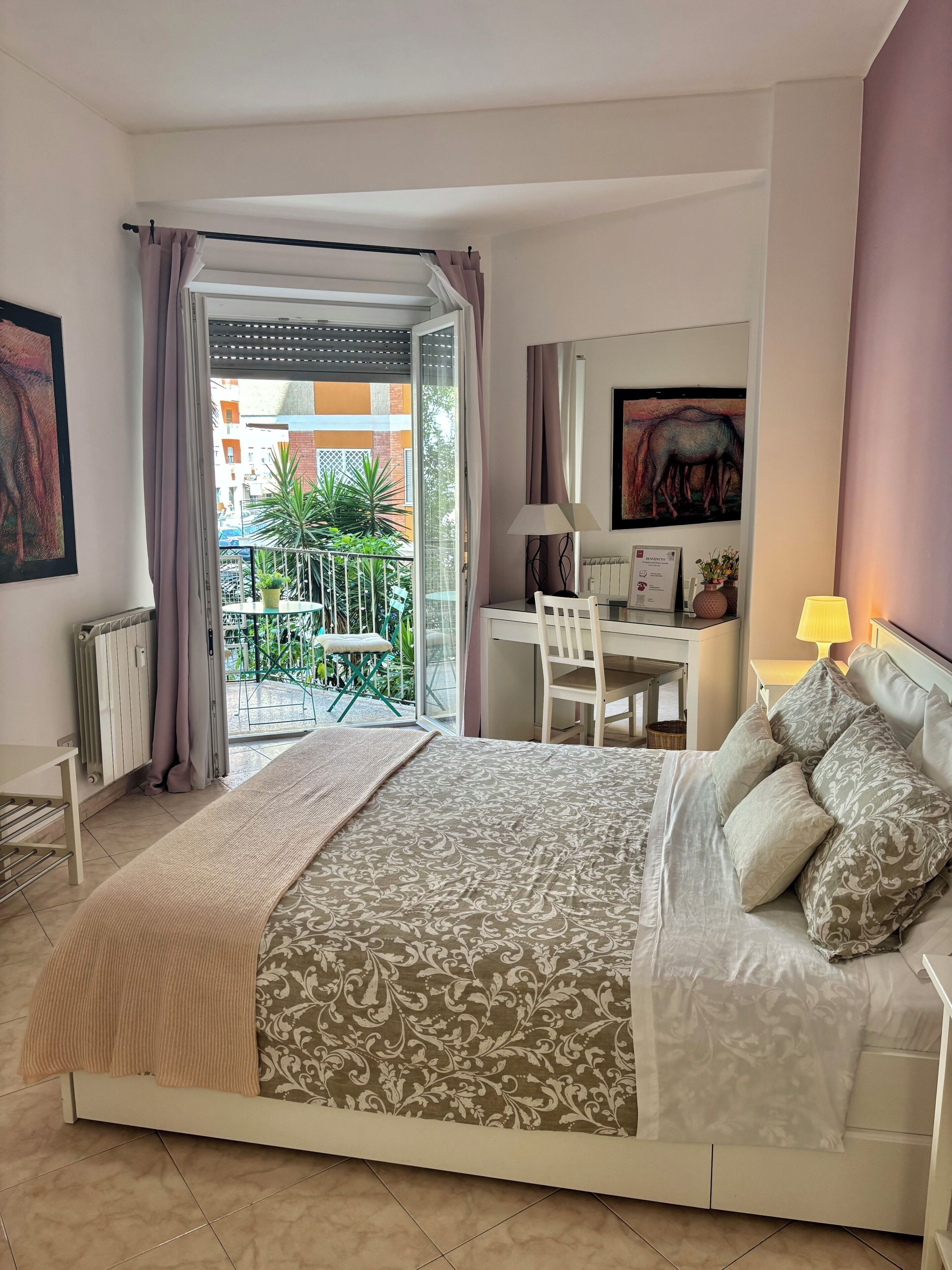 1 bedroom, desk, iron/ironing board, travel cot