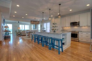 Fridge, microwave, oven, stovetop - 7br Oceanfront Private Heated Pool Elevator (Kure Beach)