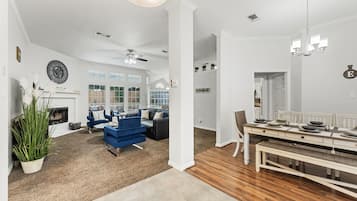 Smart TV, fireplace, table football, stereo