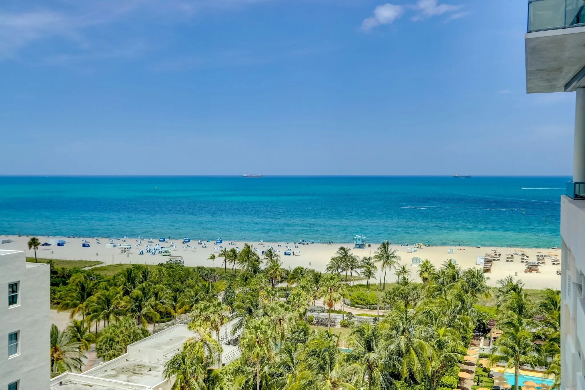 On the beach, sun-loungers, beach towels