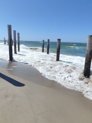 Beach nearby, sun loungers