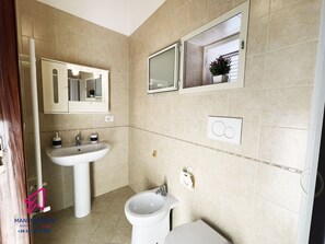 Douche, séchoir à cheveux, serviettes fournies