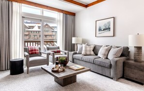 Smart TV, fireplace, video library