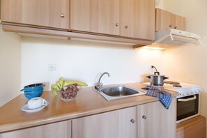 Fridge, oven, stovetop, coffee/tea maker