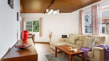 Een televisie en een open haard