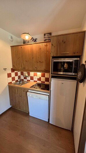 Fridge, dishwasher, cookware/dishes/utensils - 3-ROOM APARTMENT SLEEPS 6.  NEAR TRACK (VALLOIRE)
