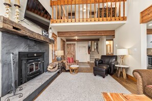 TV, fireplace - Corner Unit Comfort | Steps to Skiing & Hot Tub | Wood Burning Fireplace (Steamboat Springs)