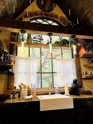Microwave, stovetop, coffee/tea maker, toaster