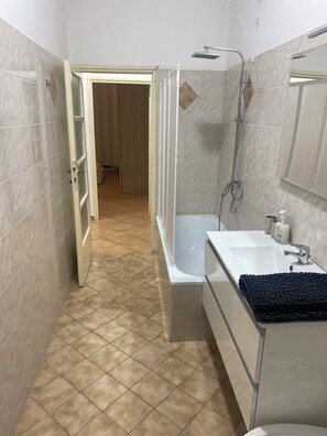 Hair dryer, soap, toilet paper