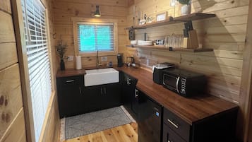 Fridge, microwave, coffee/tea maker, toaster