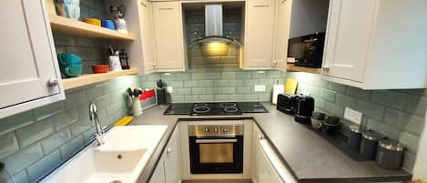 Fridge, microwave, oven, electric kettle