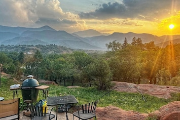 Expect to see gorgeous sunsets over the Rocky Mountains from your patio.