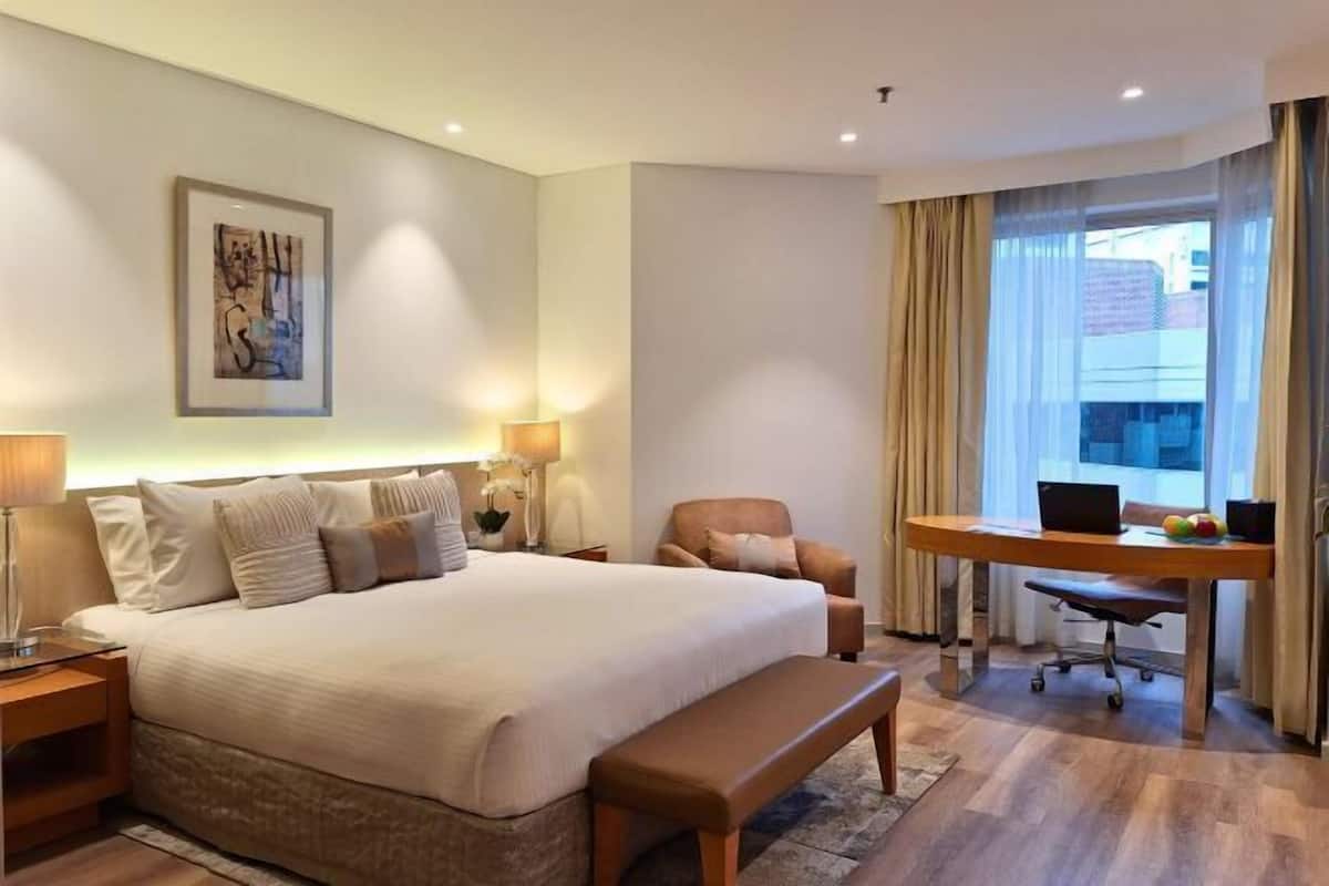 1 bedroom, desk, laptop workspace, iron/ironing board