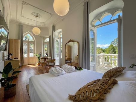 Deluxe Double Room, Terrace, River View | Premium bedding, down comforters, memory foam beds, in-room safe. Villa Boutique 1880