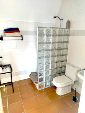 Dusche, Haartrockner, Handtücher, Seife