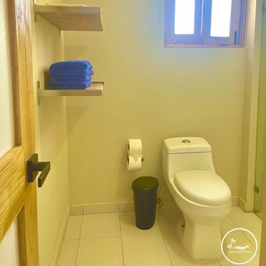 Serviettes fournies, savon, shampoing, papier toilette