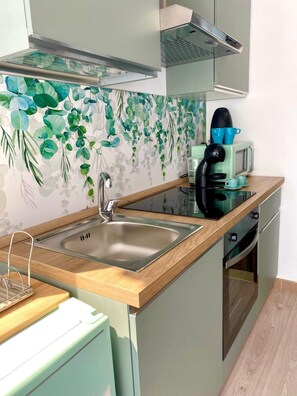 Microwave, oven, stovetop, electric kettle