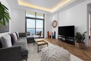 Classic Apartment, Balcony, Sea View | Living area - Waves - Premium Seaside Retreat With Private Beach (Dubai)