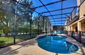 A heated pool - Bowling Alley Home with 14 themed bedrooms (DAVENPORT)