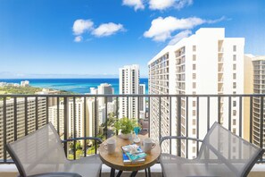 Condo, 1 Bedroom, Ocean View (0091) | Terrace/patio - High Floor Ocean View Condo with 2 Double Beds (Honolulu)