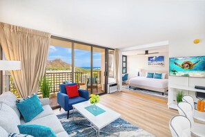 Appartement, 1 kingsize bed met slaapbank, uitzicht op zee (0113) | Woonruimte