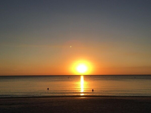 Experience the tranquility of a serene beach with calm waters and a wide, open shoreline.