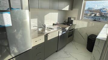 Fridge, microwave, oven, dishwasher