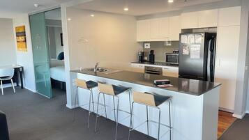 Fridge, microwave, oven, dishwasher