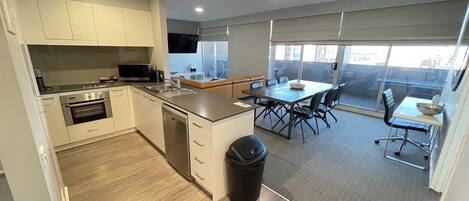 Fridge, microwave, oven, dishwasher