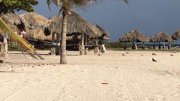 Playa en los alrededores, camastros y toallas de playa