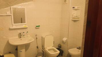 Shower, bidet, towels, soap