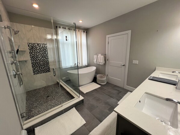 Secadora de cabello, toallas, jabón, shampoo 