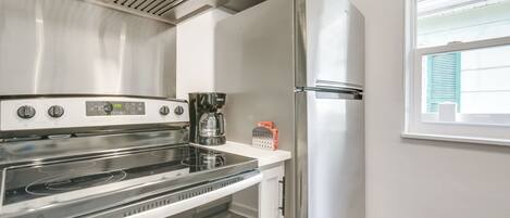 Fridge, microwave, oven, dishwasher