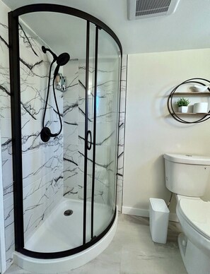 Shower, hair dryer, towels, shampoo - Charming & Bright Gem: Awesome Location/AC/Laundry (Renton)
