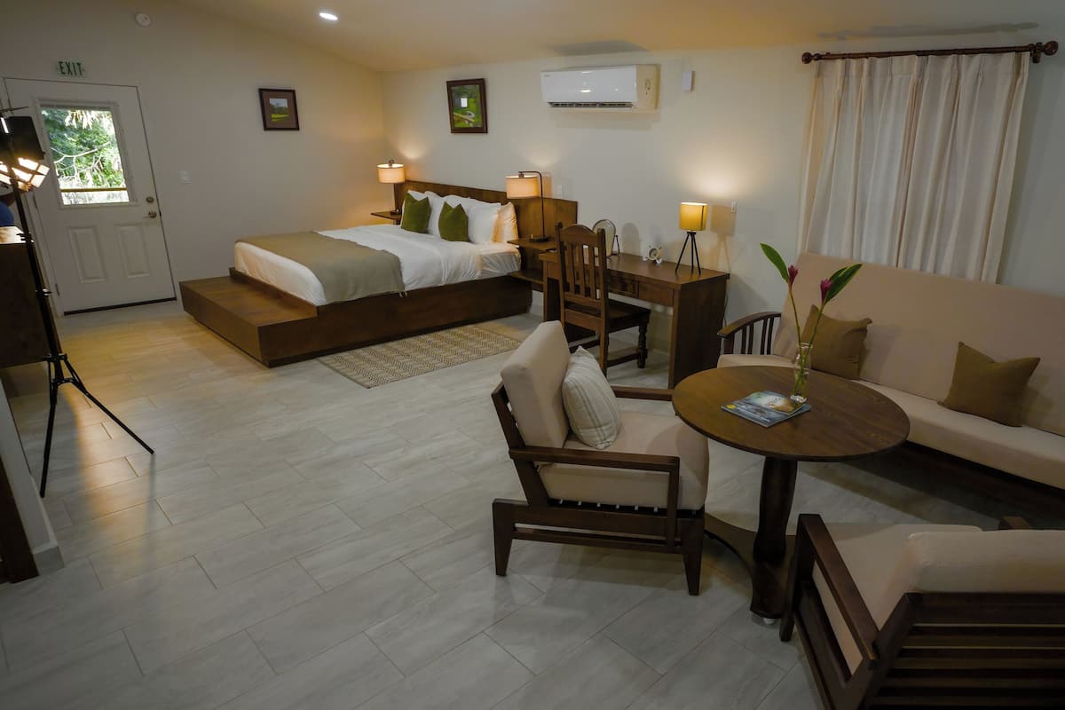 Deluxe suite, uitzicht op rivier | 1 slaapkamer, luxe beddengoed, Tempur Pedic-bedden, een minibar