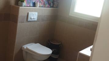 Douche, sèche-cheveux, serviettes fournies, savon