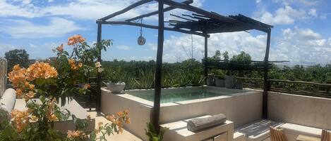 Premium-lejlighed - 1 soveværelse - udsigt til have (5A) | Opholdsområde | 43-tommers smart-tv med kabelkanaler