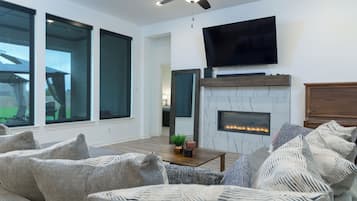 Smart TV, fireplace, video games, table football