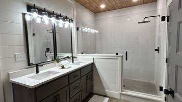 Eco-friendly toiletries, hair dryer, towels, soap
