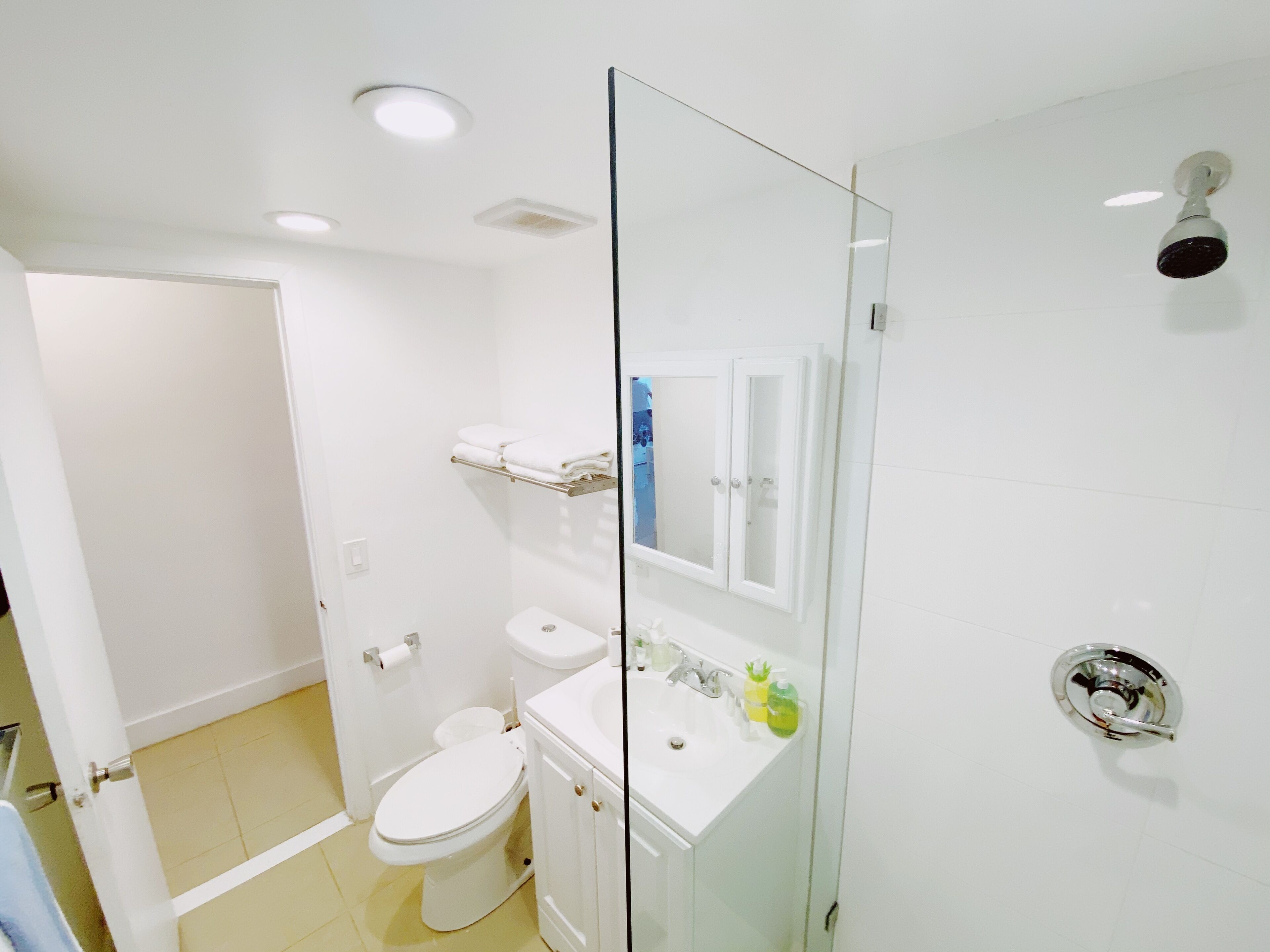 Ducha, secador de pelo y toallas