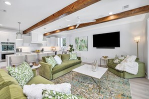 Smart TV, fireplace, video games, foosball