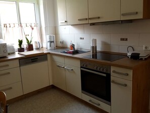 Fridge, microwave, oven, stovetop - Apartment 'Kleine Gemütliche Wohnung In Erfurt' with Wi-Fi (Erfurt)