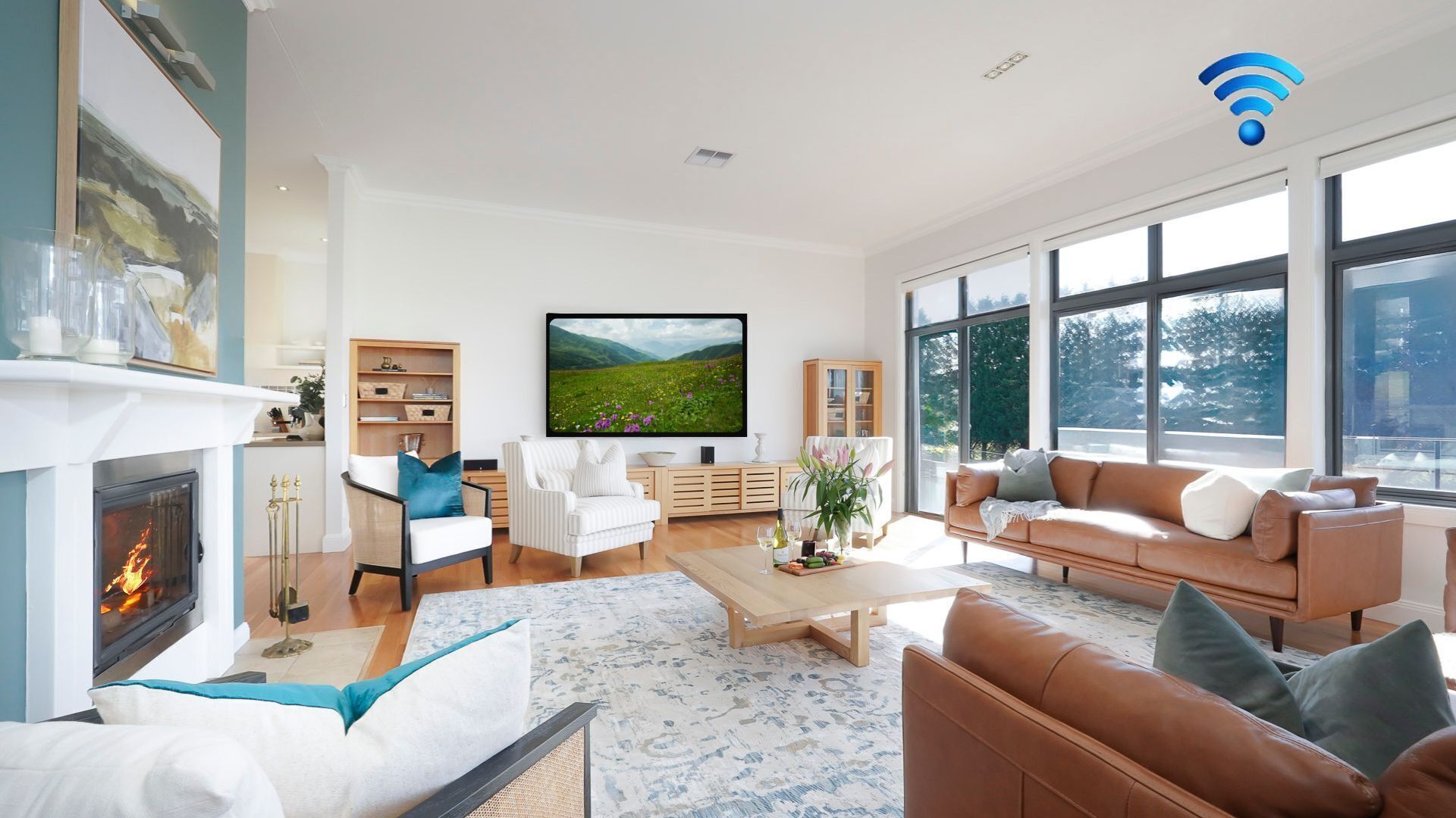 Smart TV, fireplace, ping pong, offices